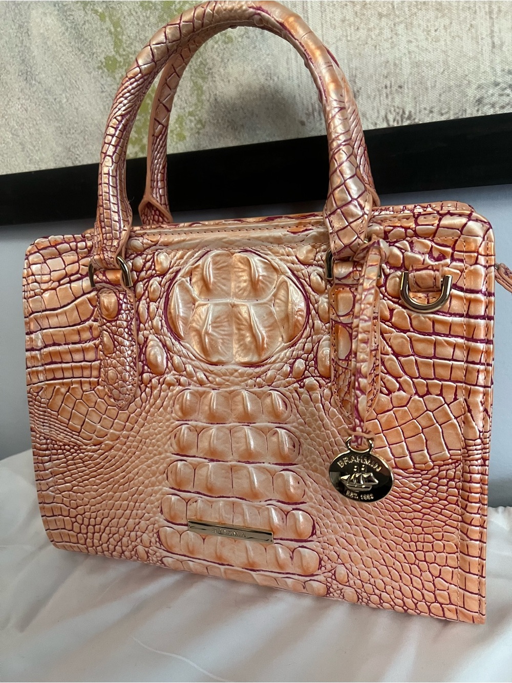 Brahmin Rose Gold Croc-Embossed Satchel - Picture 3 of 11